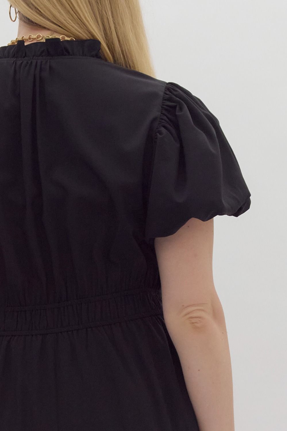 ENTRO INC Women's Dresses V-Neck Bubble Sleeve Tiered Midi Dress Plus Size || David's Clothing