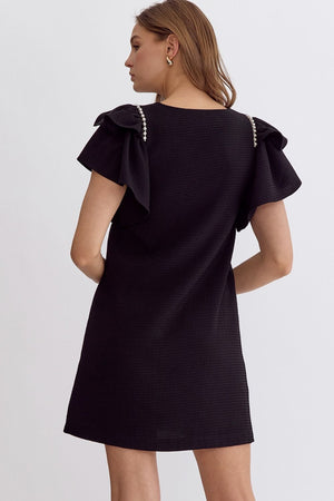 ENTRO INC Women's Dresses Waffle Textured V-Neck Short Sleeve Mini Dress || David's Clothing