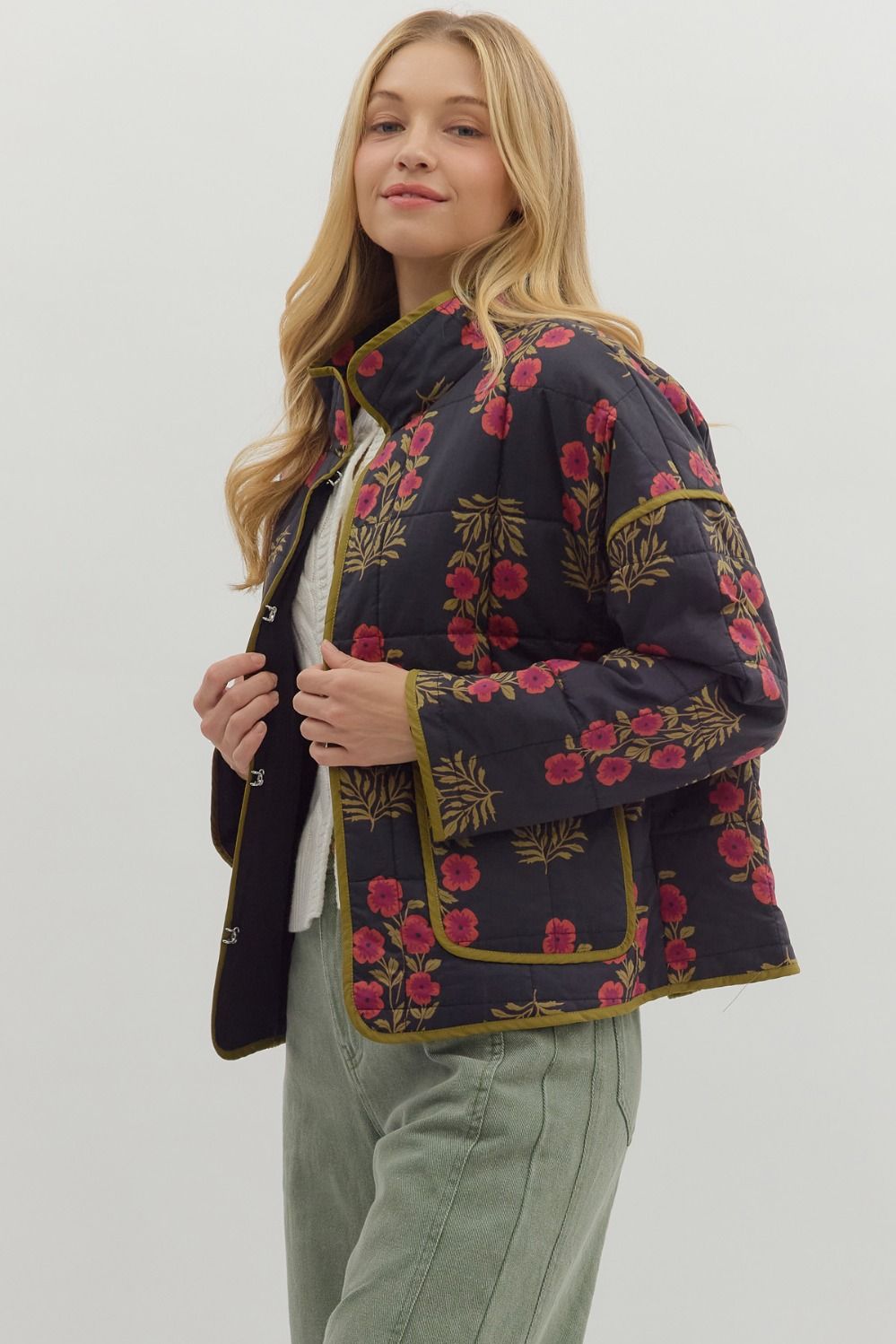ENTRO INC Women's Outerwear Botanical Long Sleeve Quilted Jacket