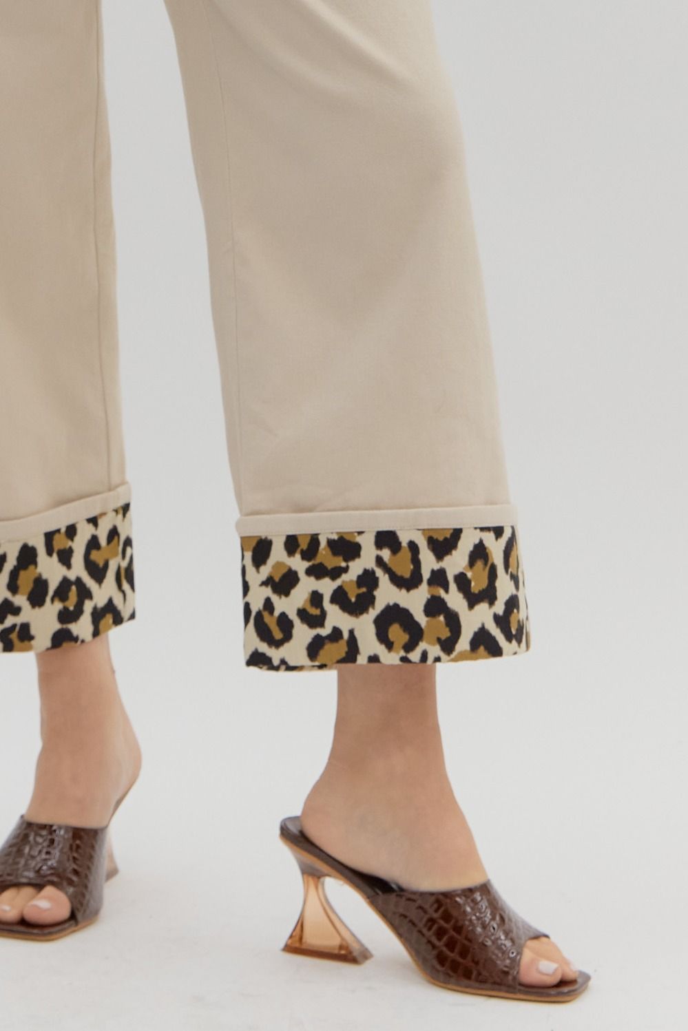 ENTRO INC Women's Pants Cheetah Cuff Hi Waist Pant