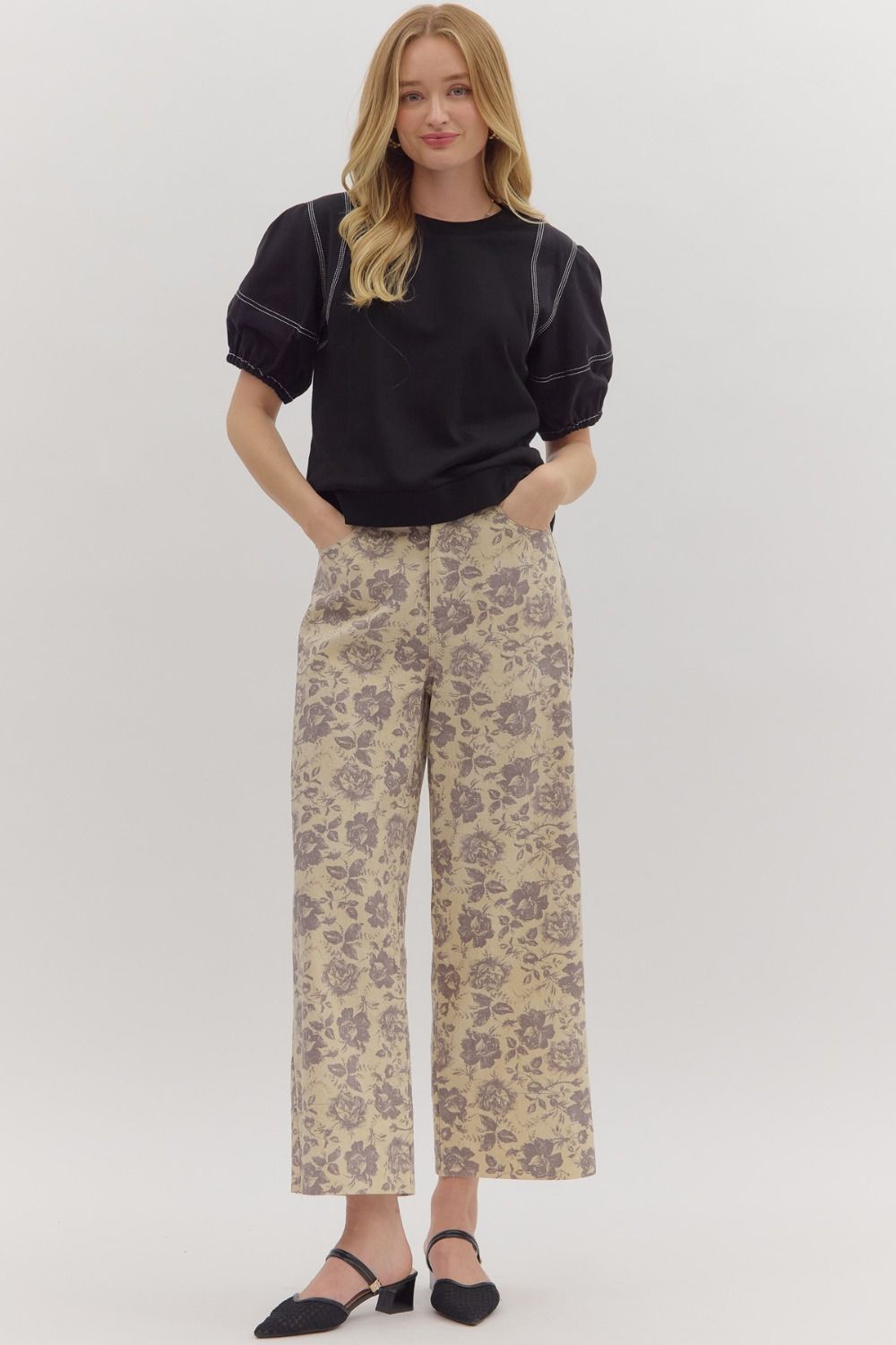 ENTRO INC Women's Pants Floral Print Ankle-Length Pants