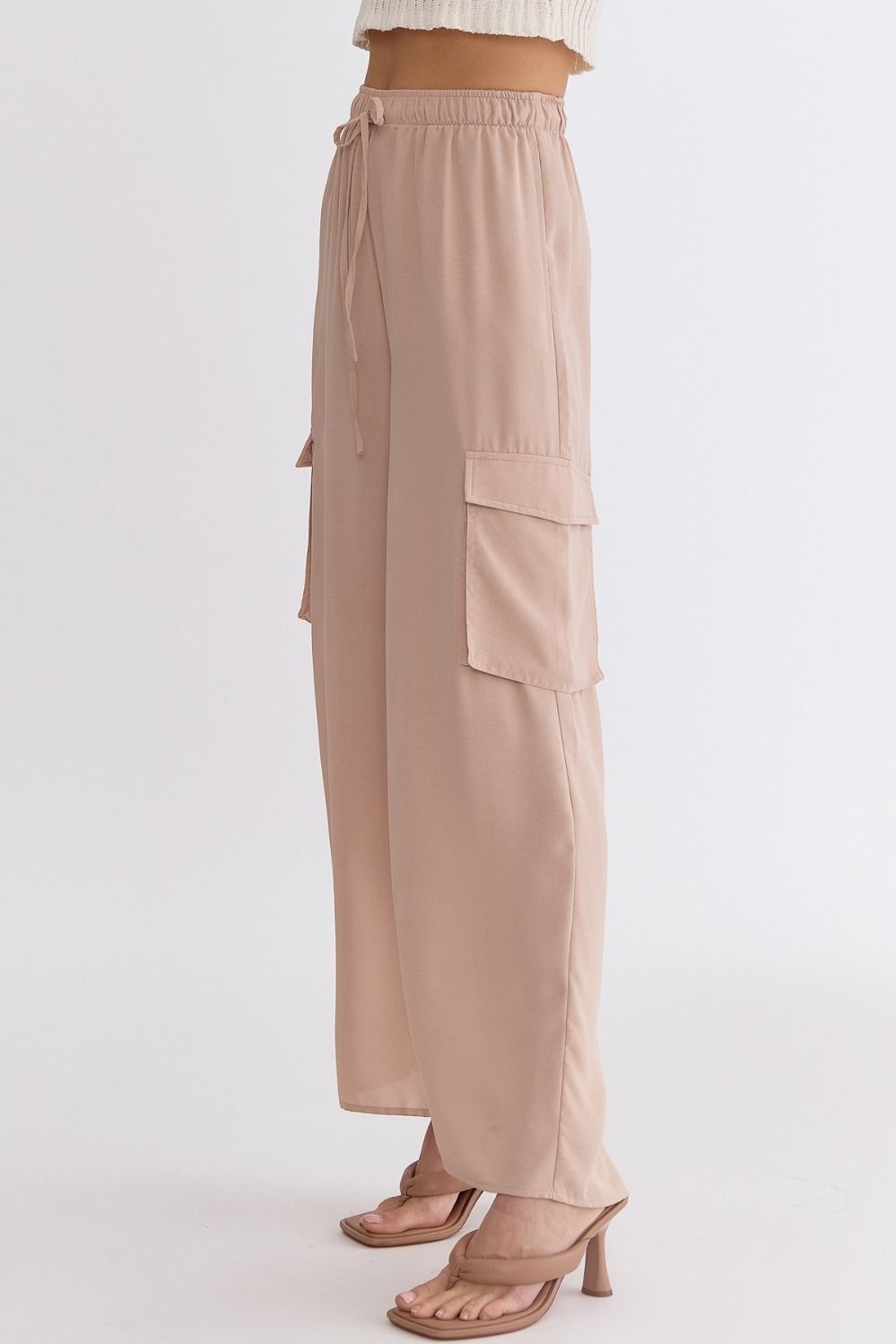 ENTRO INC Women's Pants TAUPE / S High Waisted Utility Wide Leg Pants || David's Clothing P21298