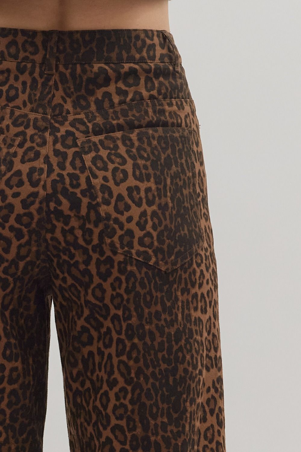 ENTRO INC Women's Pants Leopard Pattern Pants Featuring Floral Embroidered Hem