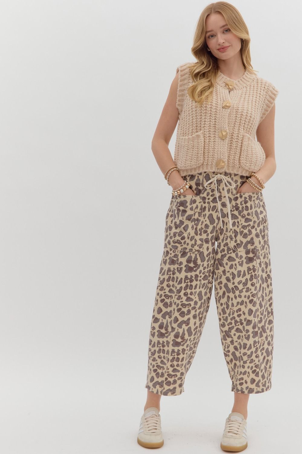 ENTRO INC Women's Pants Leopard Print Pull-on Balloon Pants || David's Clothing
