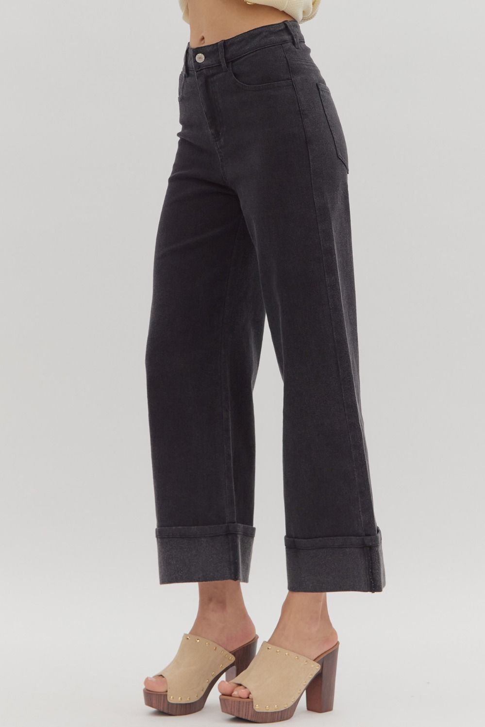 ENTRO INC Women's Pants Solid Mid-Rise Ankle Length Pants || David's Clothing