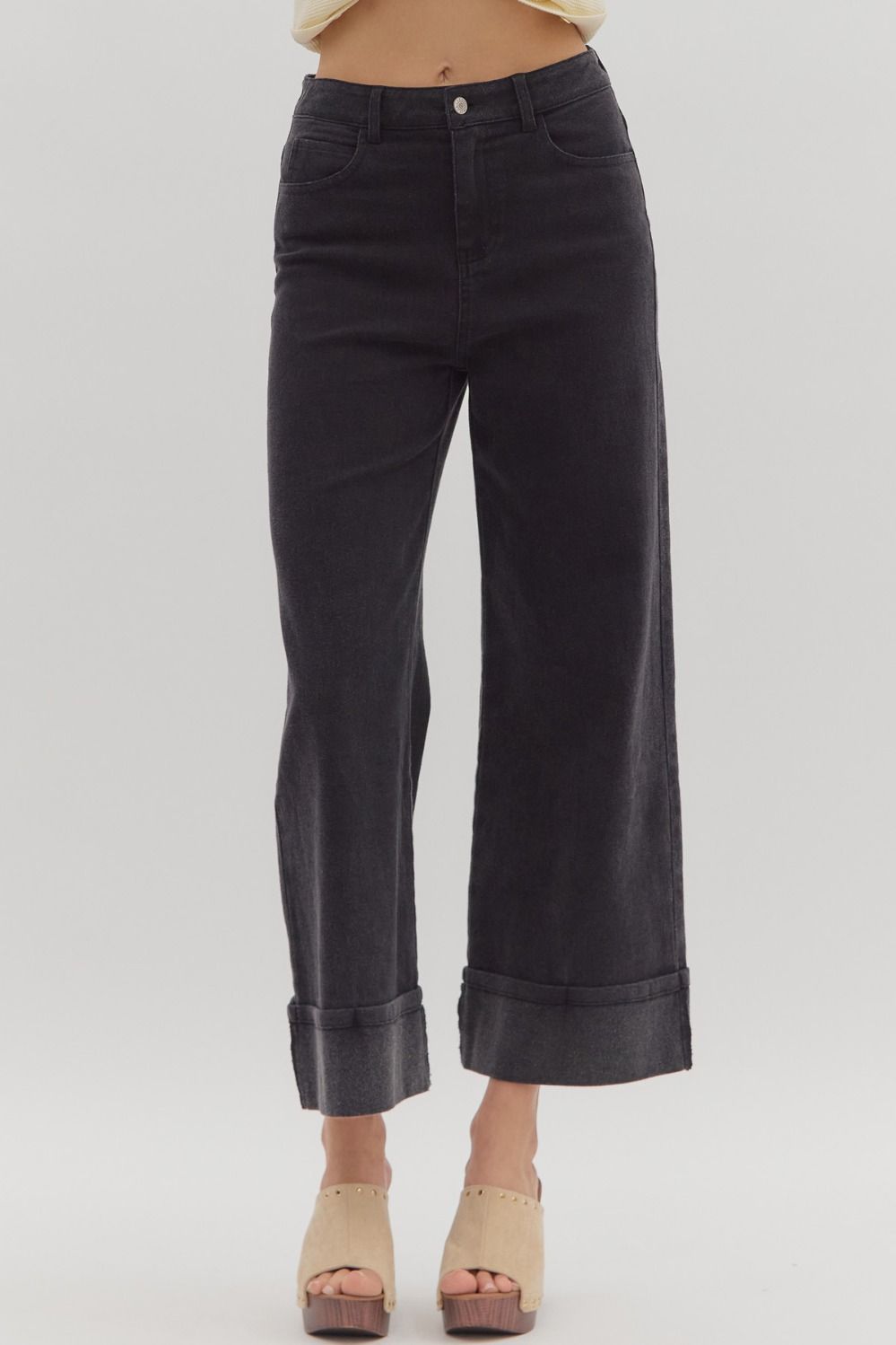 ENTRO INC Women's Pants Solid Mid-Rise Ankle Length Pants || David's Clothing