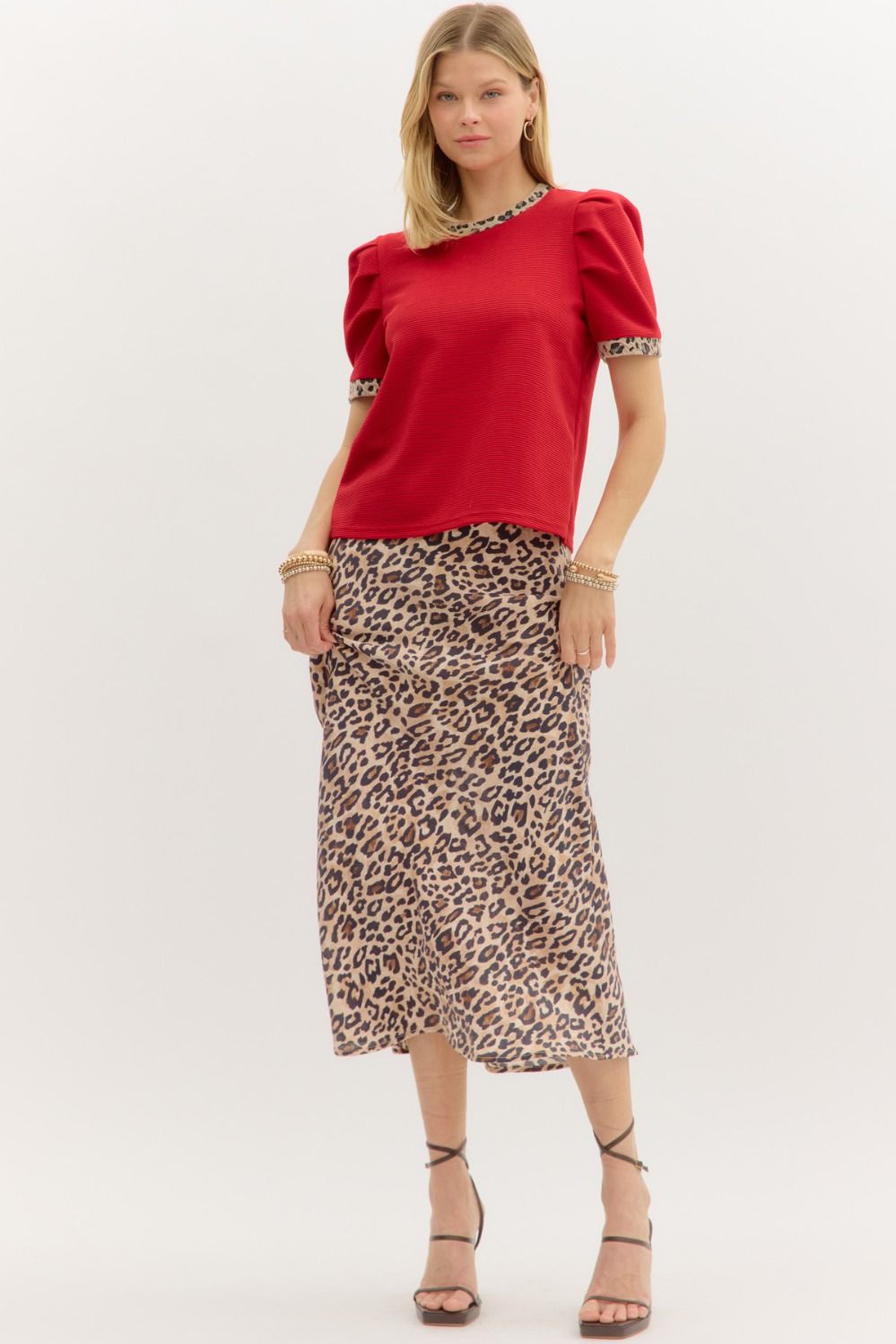 ENTRO INC Women's Skirts Leopard Pattern Midi Skirt || David's Clothing