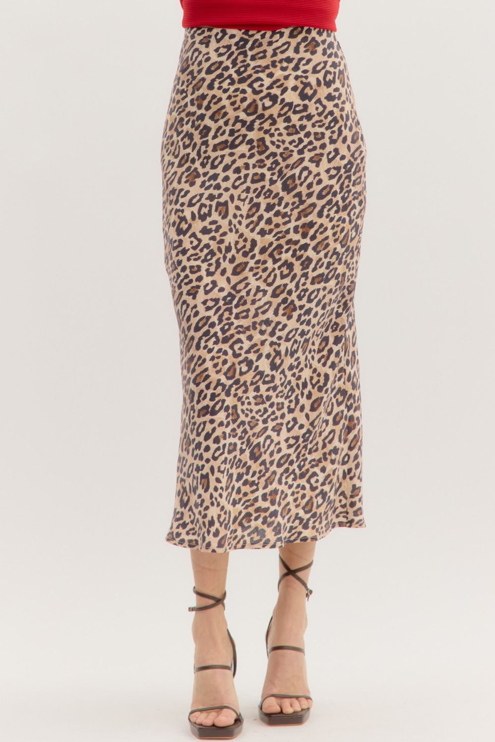 ENTRO INC Women's Skirts Leopard Pattern Midi Skirt || David's Clothing