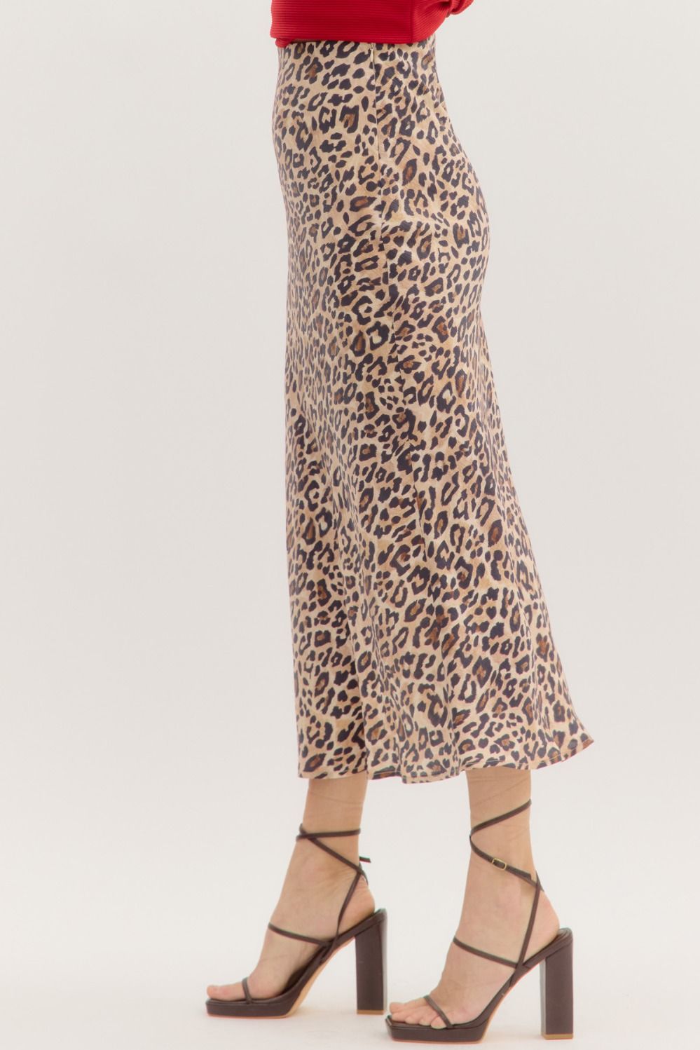 ENTRO INC Women's Skirts Leopard Pattern Midi Skirt || David's Clothing