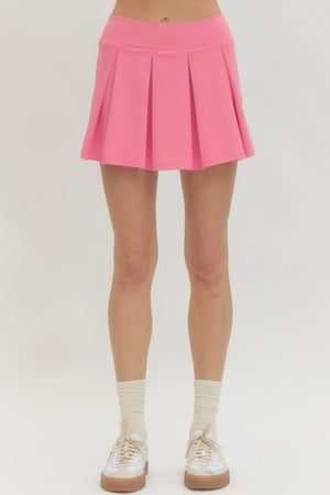 ENTRO INC Women's Skirts PINK / S Solid Pleated Skirt with Attached Shorts Underlayer S29892