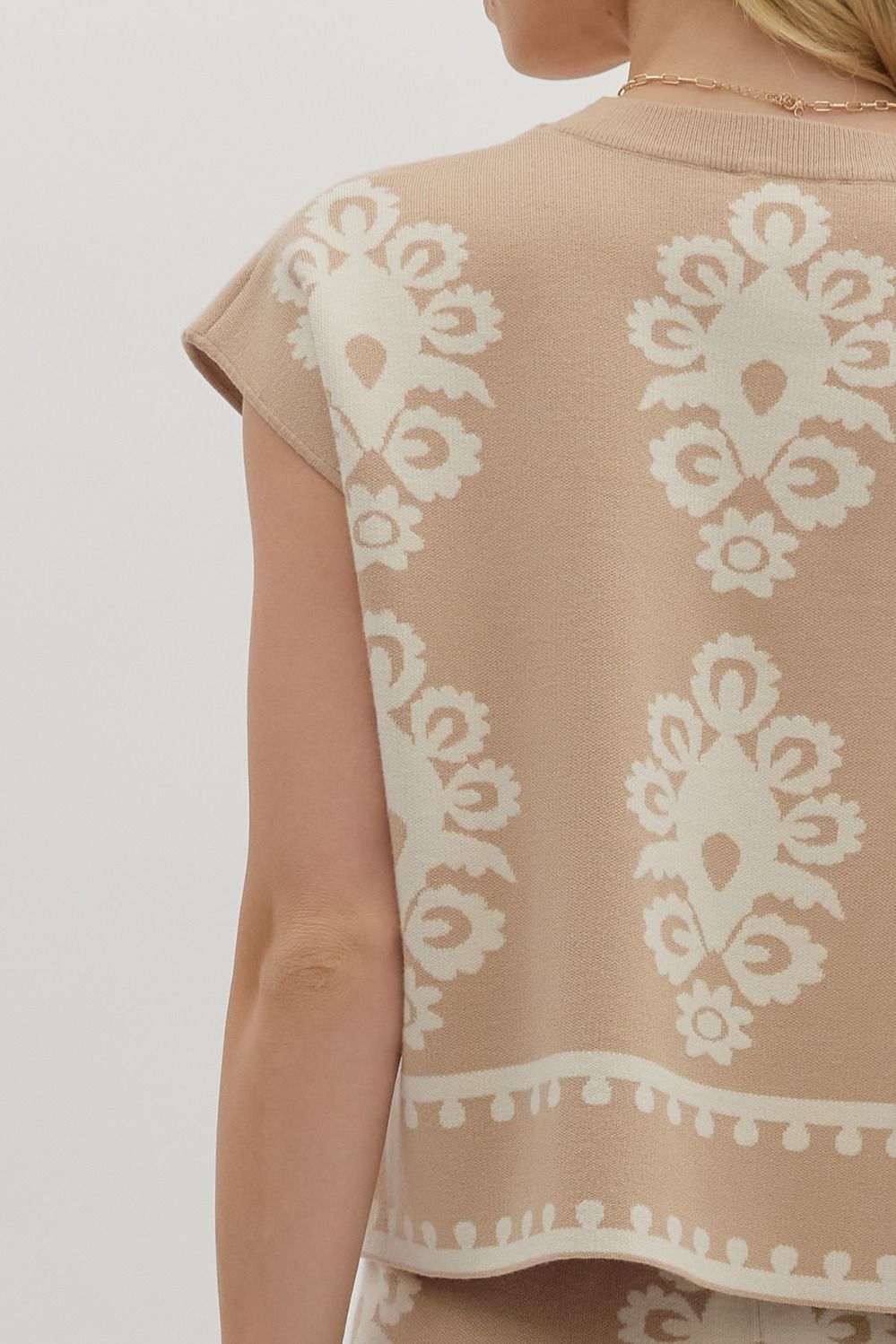 ENTRO INC Women's Sweaters Damask Pattern Sweater Knit Muscle Tee Pullover Top