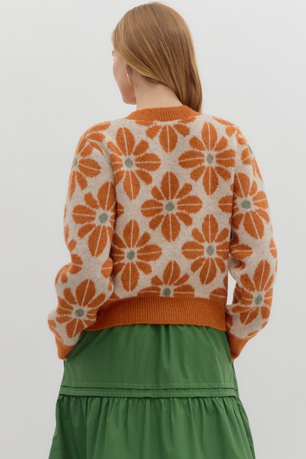 ENTRO INC Women's Sweaters Floral Pattern Long Sleeve Sweater Knit Cardigan