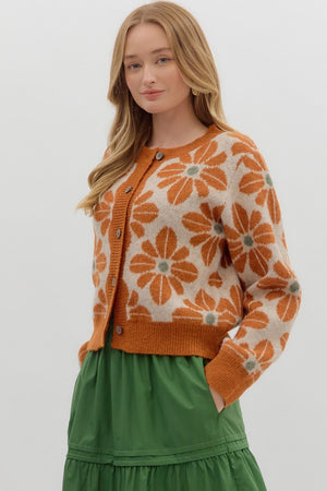 ENTRO INC Women's Sweaters Floral Pattern Long Sleeve Sweater Knit Cardigan