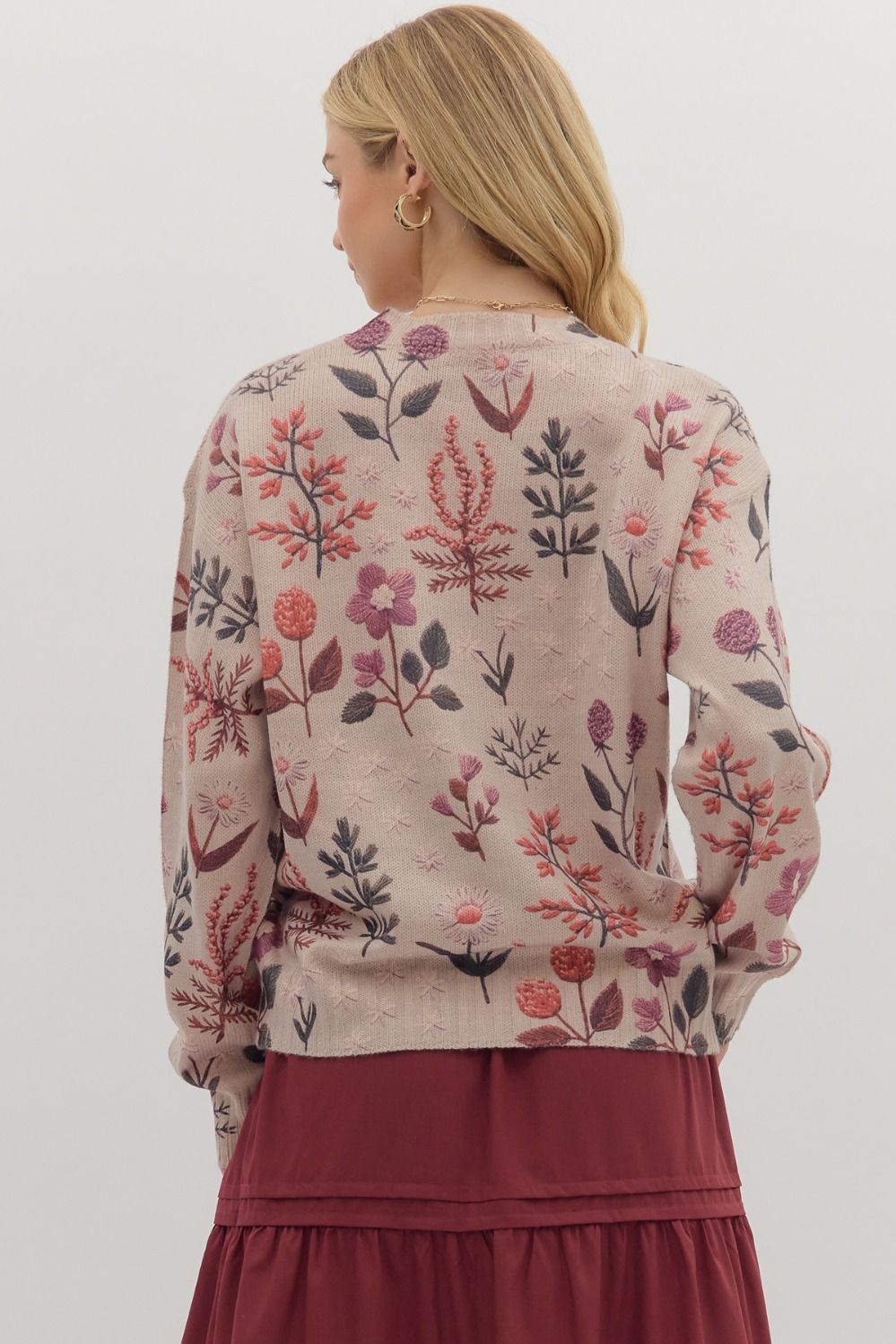 ENTRO INC Women's Sweaters Floral Print Long Sleeve Sweater Top || David's Clothing