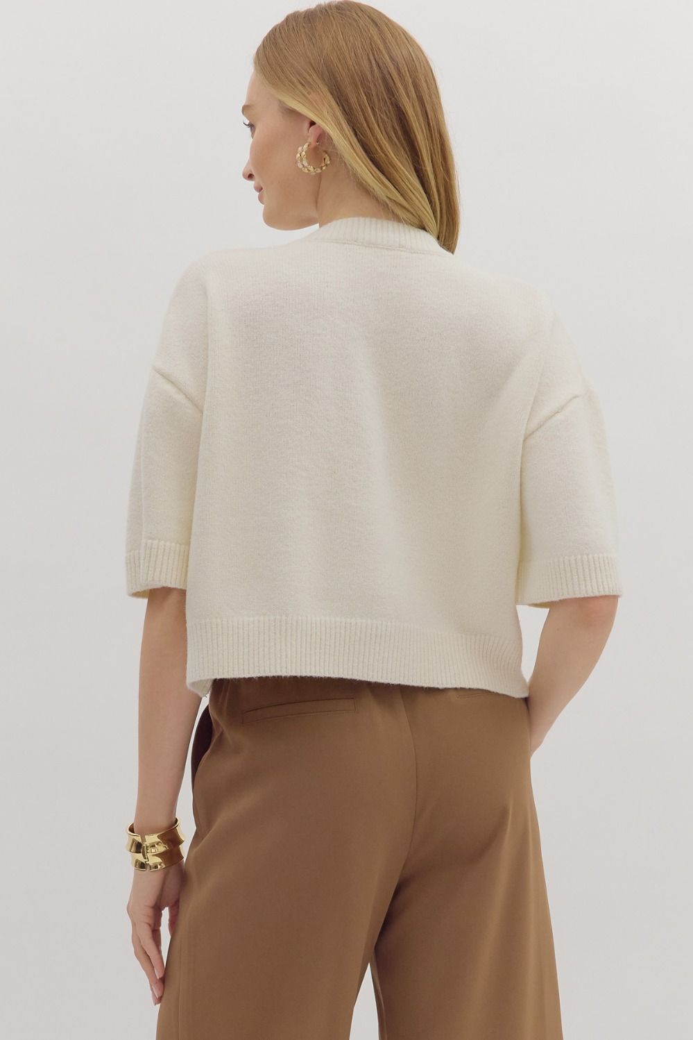 ENTRO INC Women's Sweaters Horse Motif Short Sleeve Button-Front Sweater Top