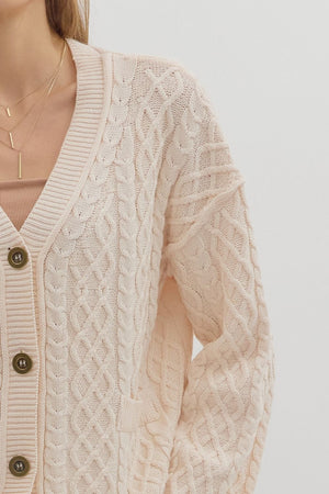ENTRO INC Women's Sweaters long V-Neck Cable Knit Cardigan