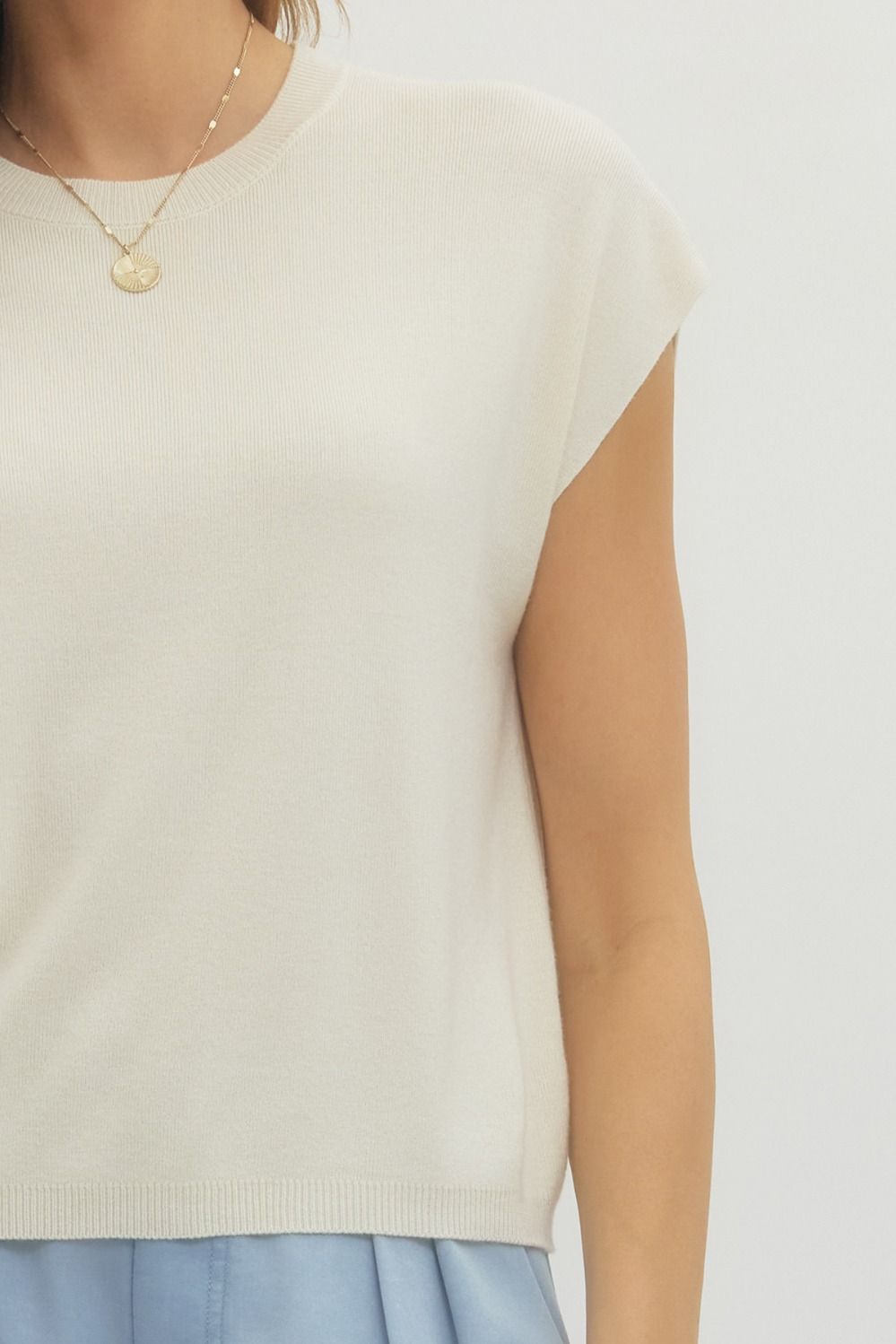 ENTRO INC Women's Sweaters Solid Cap Sleeve Knit Top