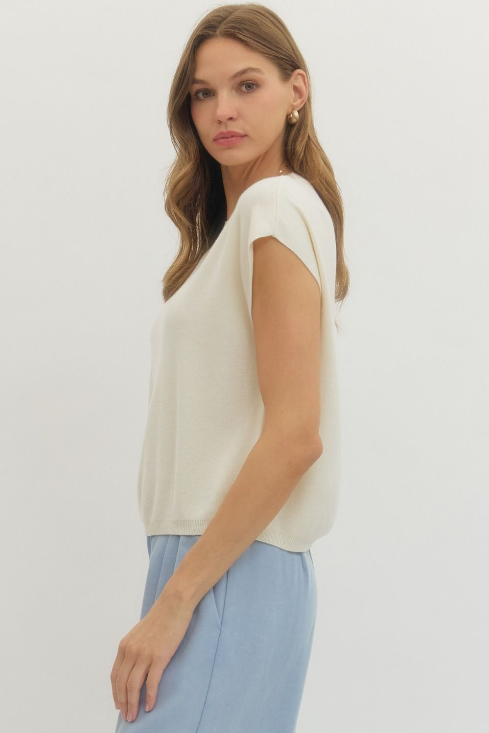 ENTRO INC Women's Sweaters Solid Cap Sleeve Knit Top