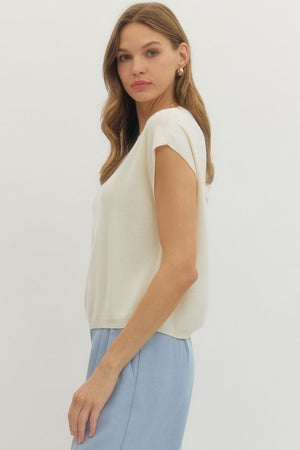 ENTRO INC Women's Sweaters Solid Cap Sleeve Knit Top