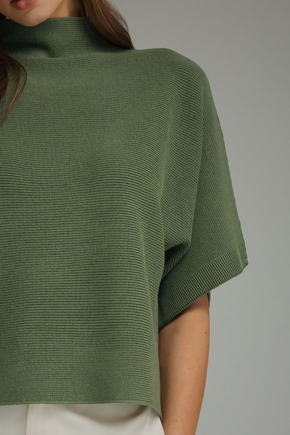 ENTRO INC Women's Sweaters Solid Mock Neck Short Sleeve Sweater Knit Top