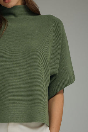 ENTRO INC Women's Sweaters Solid Mock Neck Short Sleeve Sweater Knit Top