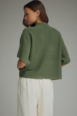 ENTRO INC Women's Sweaters Solid Mock Neck Short Sleeve Sweater Knit Top