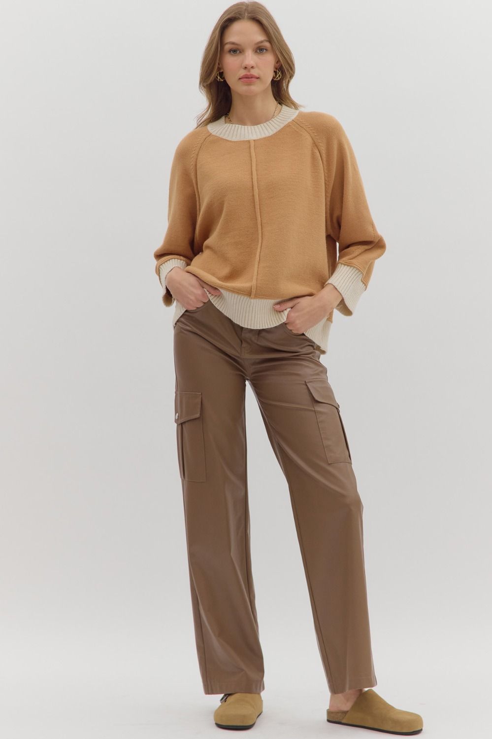 ENTRO INC Women's Sweaters Solid sweater knit long sleeve pullover top