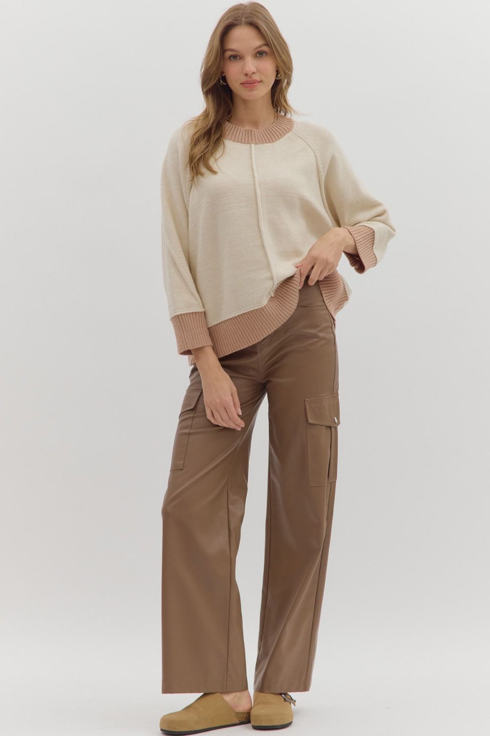 ENTRO INC Women's Sweaters Solid sweater knit long sleeve pullover top