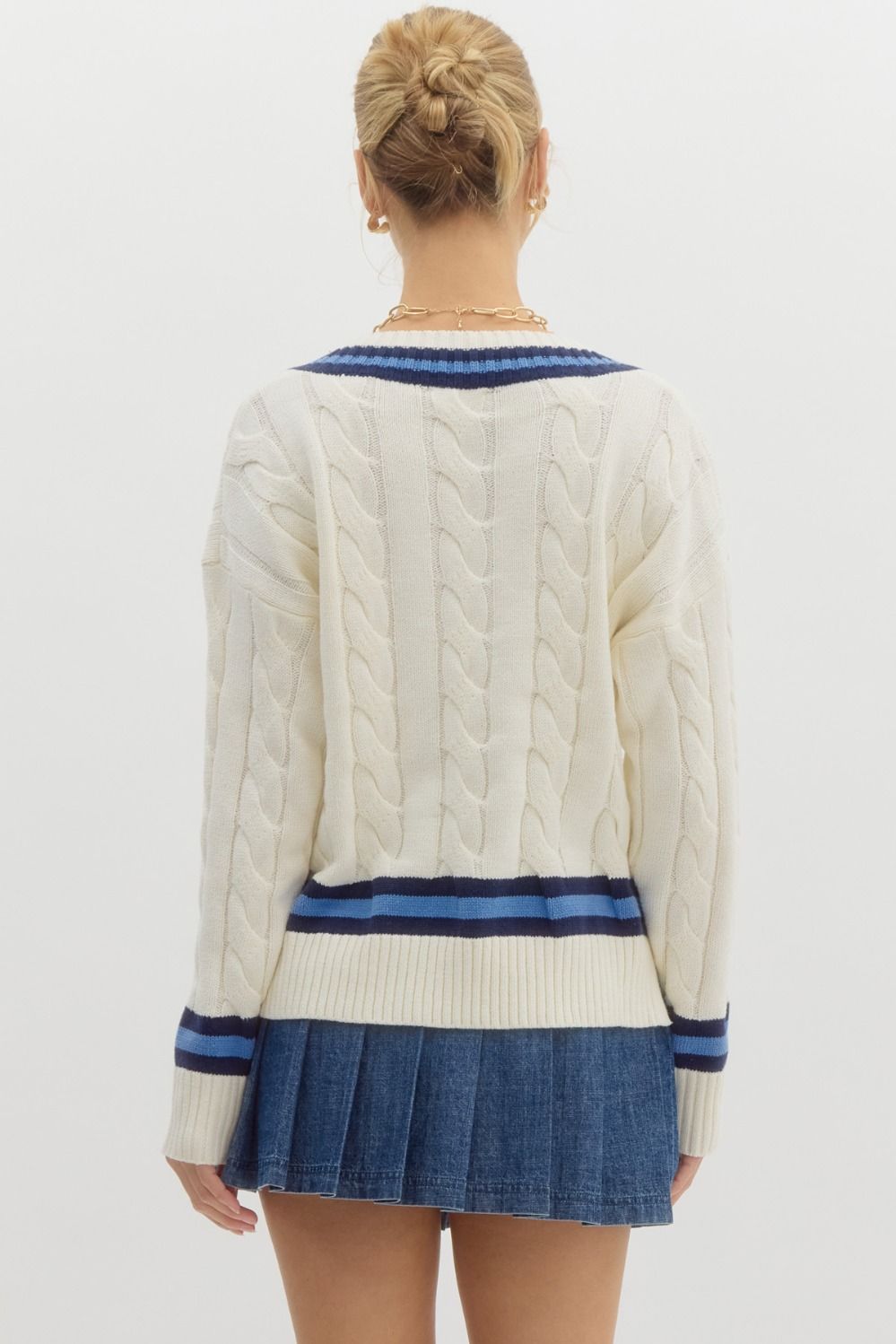 ENTRO INC Women's Sweaters Stripe Prep Cable Sweater