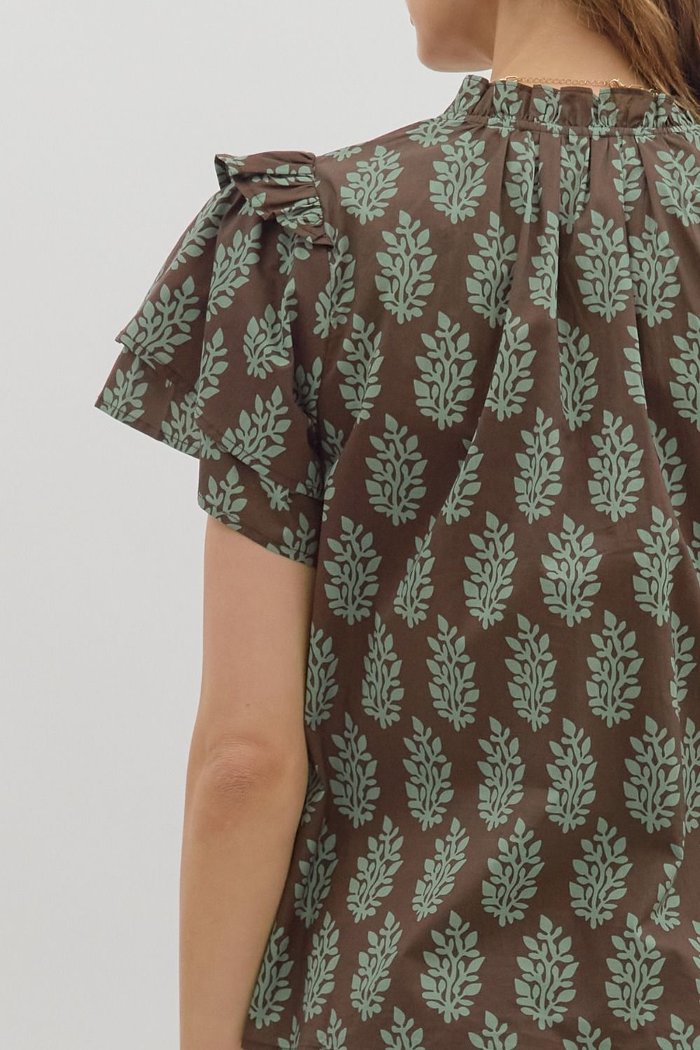 ENTRO INC Women's Top Botanical Pattern Tiered Sleeve Top