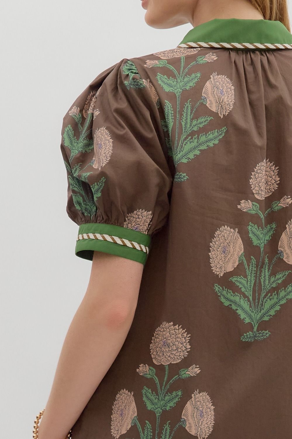 ENTRO INC Women's Top Floral Print Short Bubble Sleeve Top