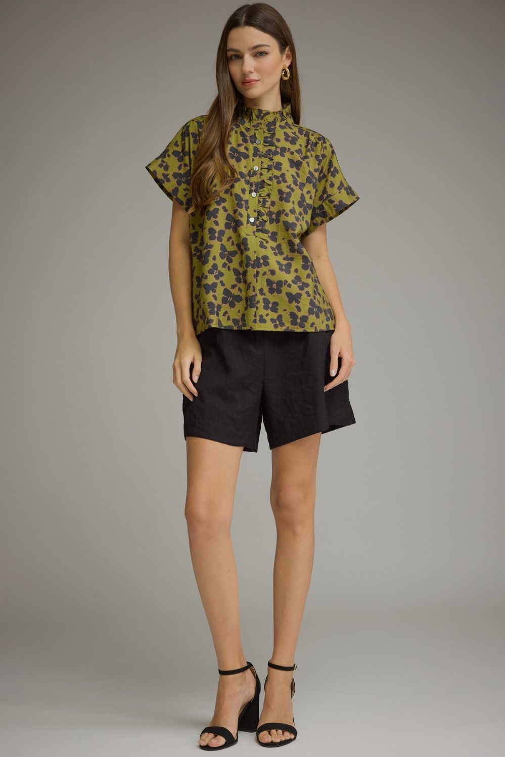 ENTRO INC Women's Top Floral Print Short Sleeve Top