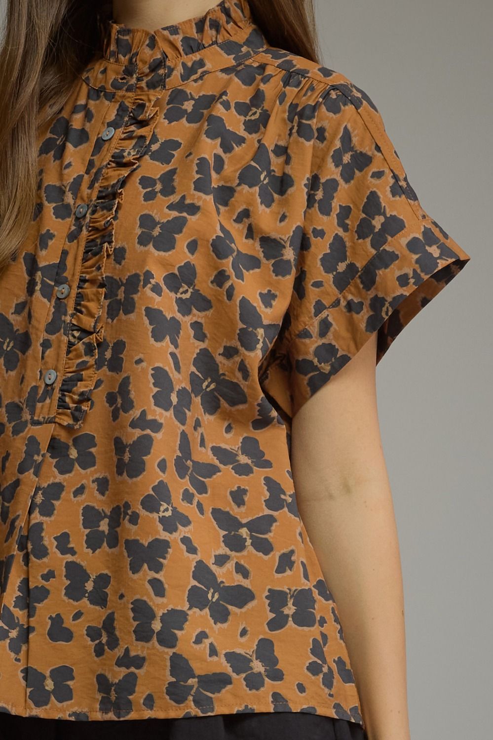 ENTRO INC Women's Top Floral Print Short Sleeve Top