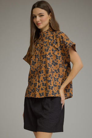 ENTRO INC Women's Top Floral Print Short Sleeve Top