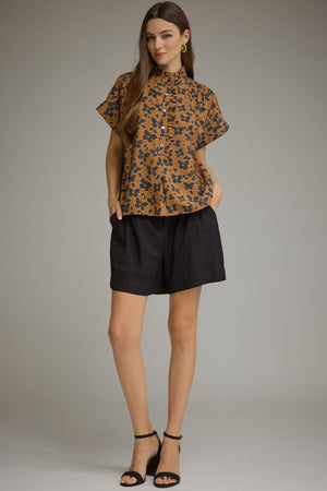 ENTRO INC Women's Top Floral Print Short Sleeve Top