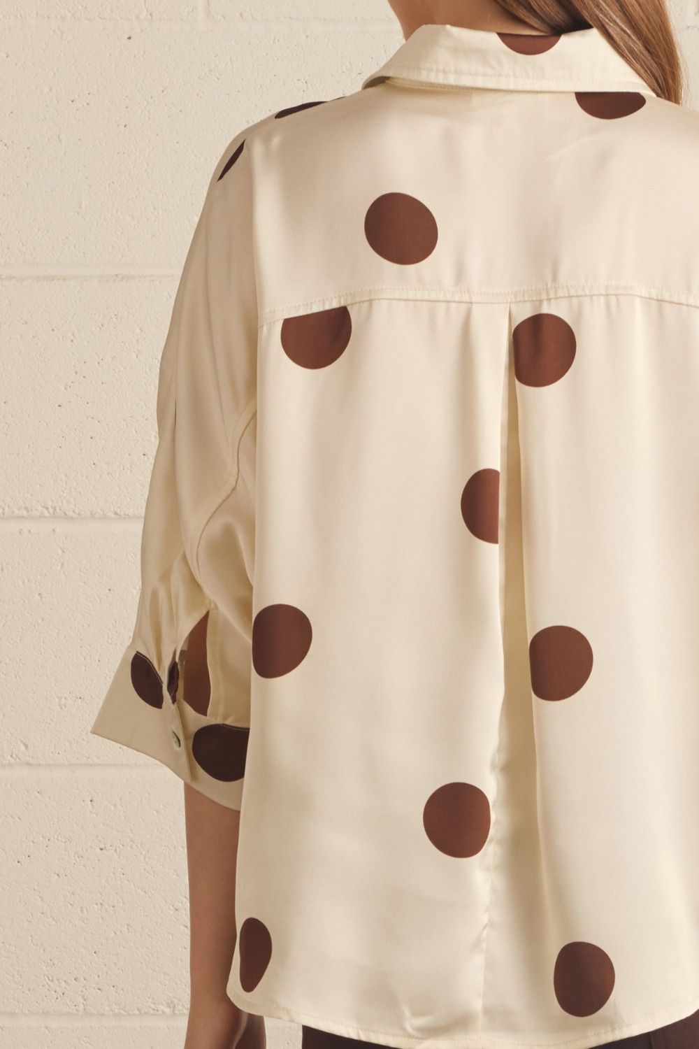 ENTRO INC Women's Top Polka Dot Collared 3/4 Sleeve Top