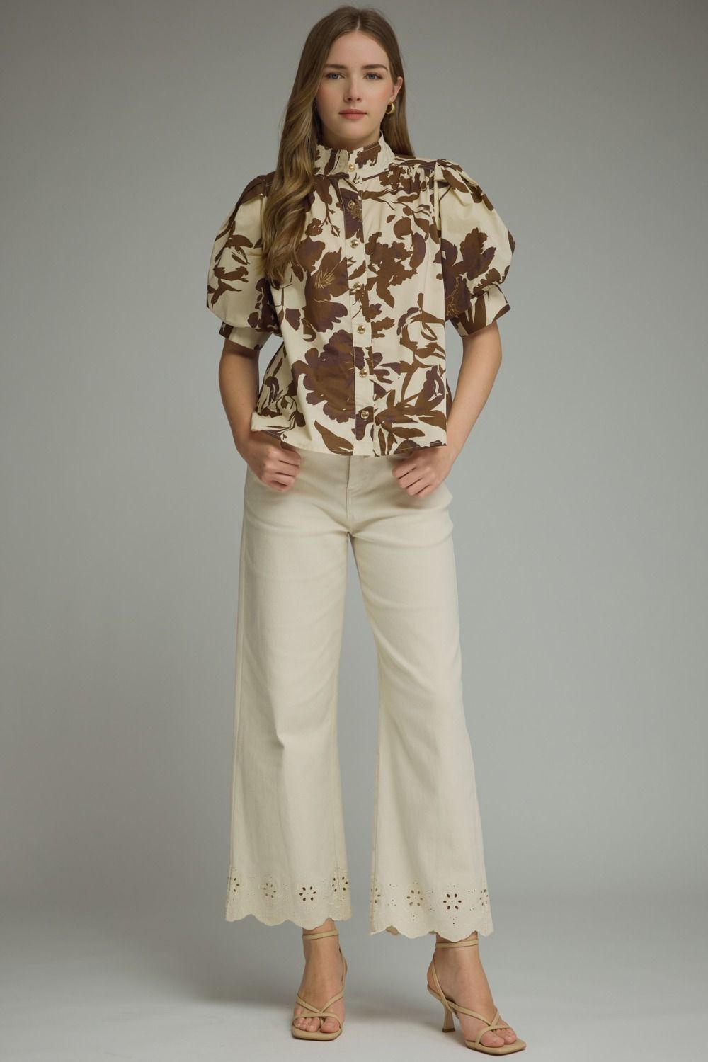 ENTRO INC Women's Top Printed short puff sleeve top