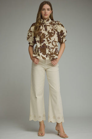 ENTRO INC Women's Top Printed short puff sleeve top