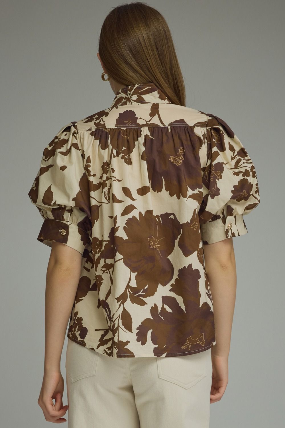 ENTRO INC Women's Top Printed short puff sleeve top