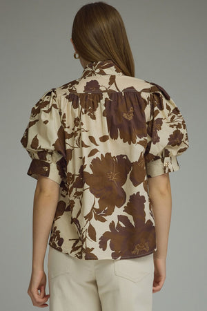 ENTRO INC Women's Top Printed short puff sleeve top