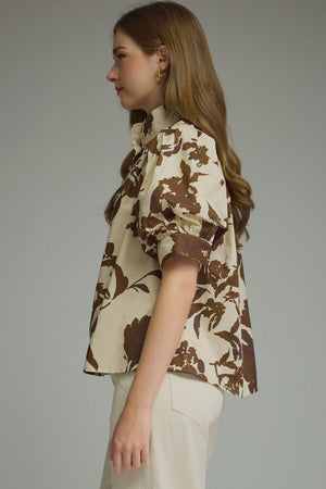 ENTRO INC Women's Top Printed short puff sleeve top