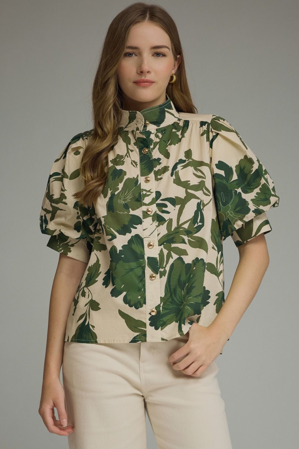 ENTRO INC Women's Top Printed short puff sleeve top