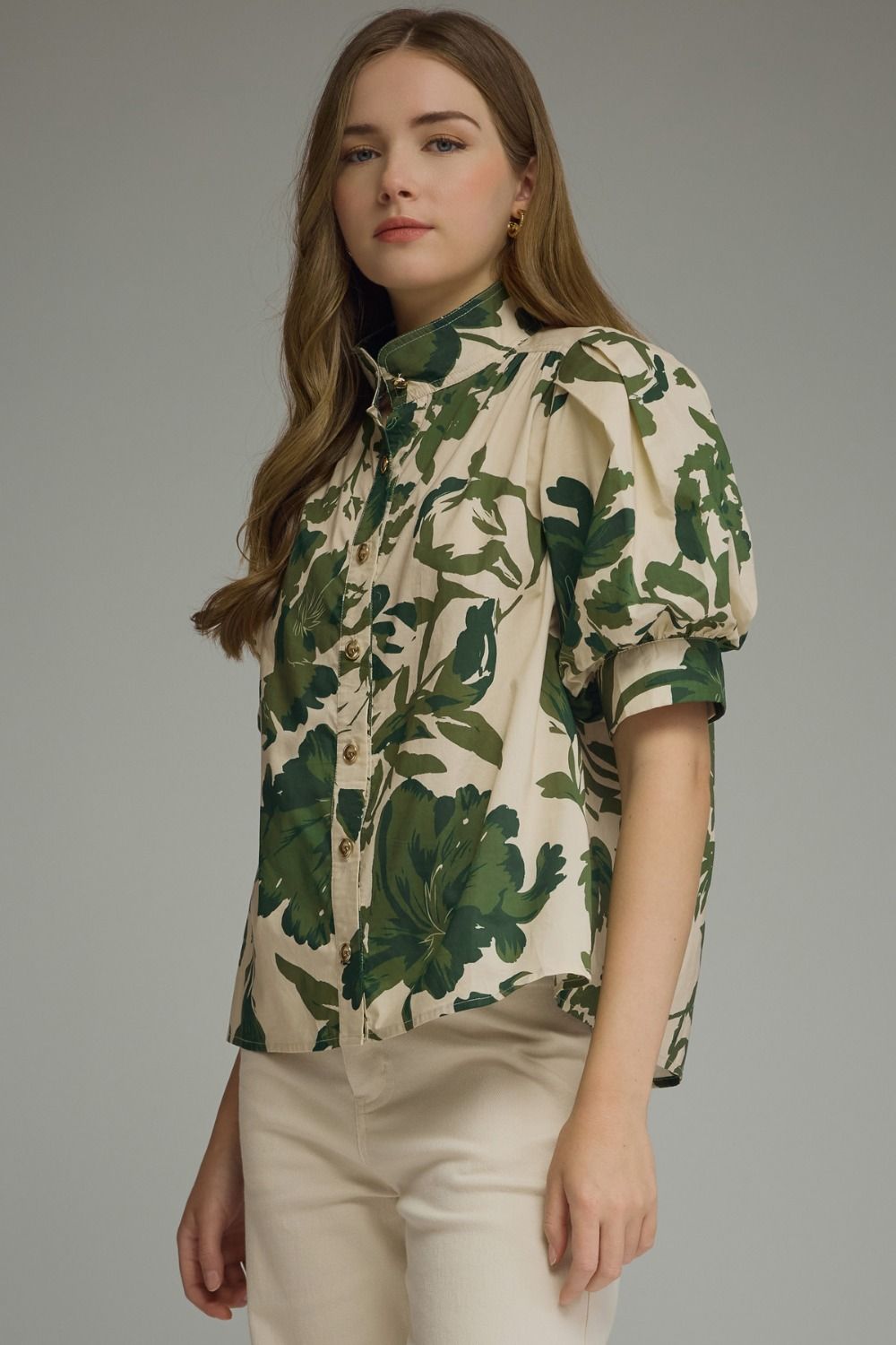 ENTRO INC Women's Top Printed short puff sleeve top