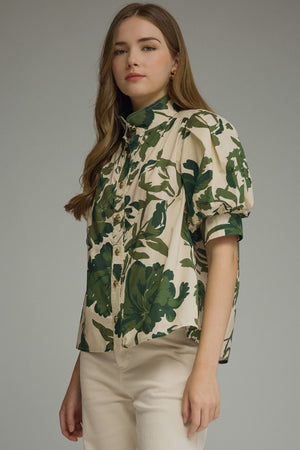 ENTRO INC Women's Top Printed short puff sleeve top