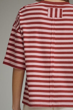 ENTRO INC Women's Top Ribbed Striped Short Sleeve Top