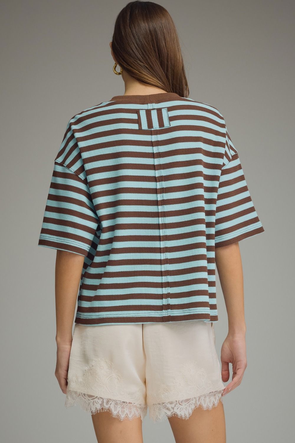 ENTRO INC Women's Top Ribbed Striped Short Sleeve Top