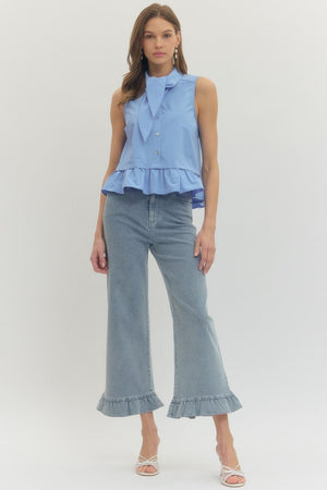 ENTRO INC Women's Top Ruffle Bottom Tie Neck Top