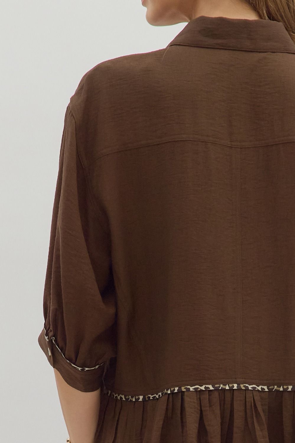 ENTRO INC Women's Top Solid Cuff Band ¾ Dolman Sleeve Ruffle Hem Top || David's Clothing