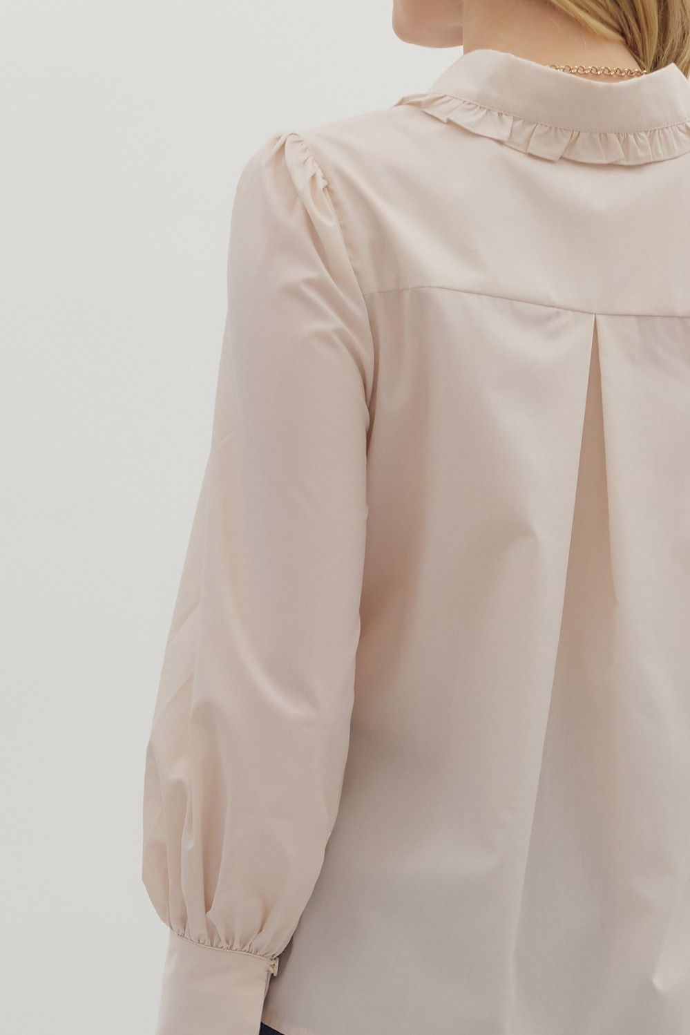 ENTRO INC Women's Top Solid Long Shirt Sleeve Collar Button Closure Top || David's Clothing