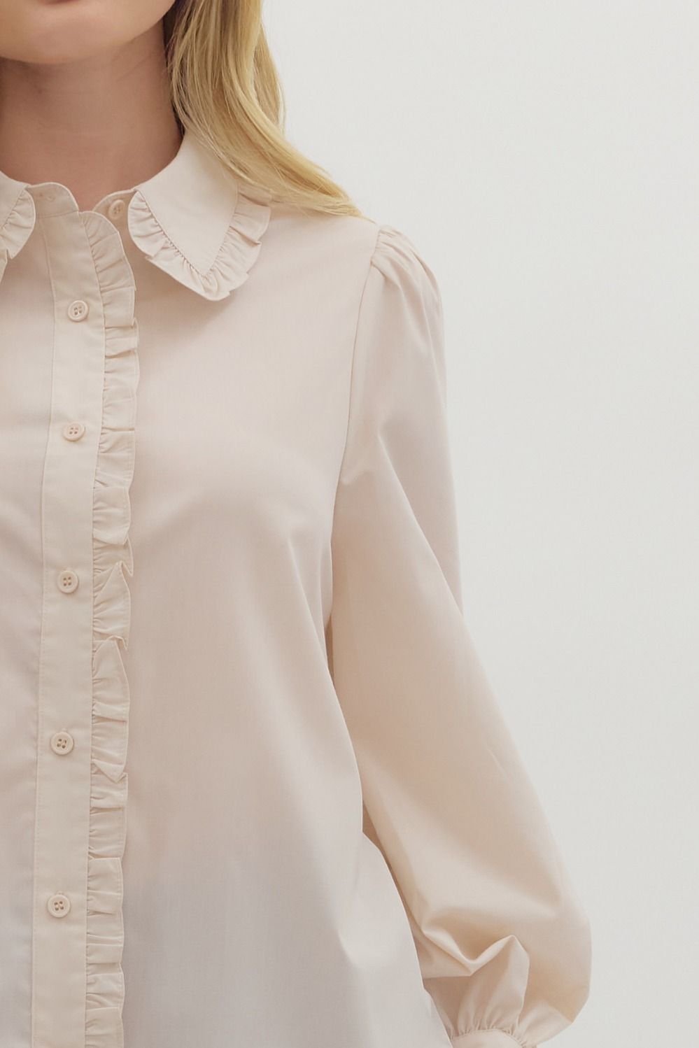 ENTRO INC Women's Top Solid Long Shirt Sleeve Collar Button Closure Top || David's Clothing